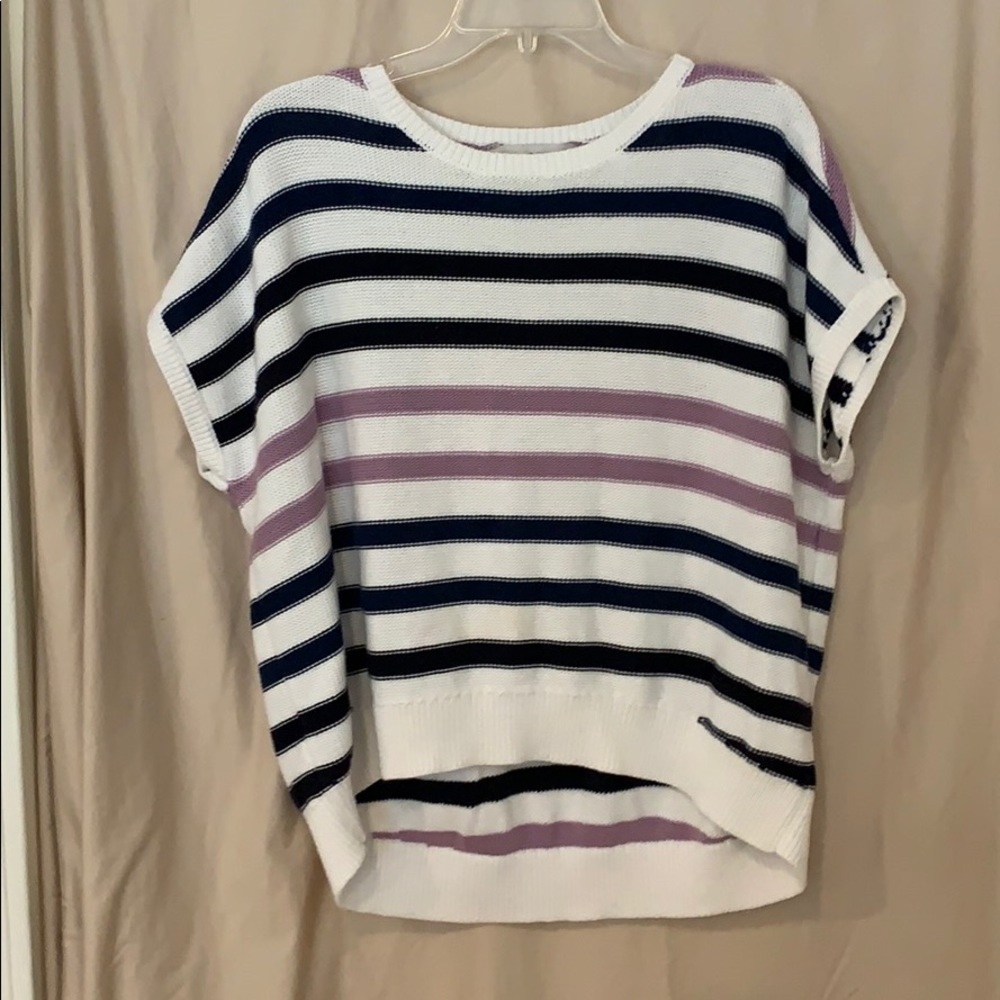 loft navy purple and white striped top.